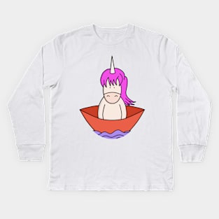 Cute Unicorn on a little boat Kids Long Sleeve T-Shirt